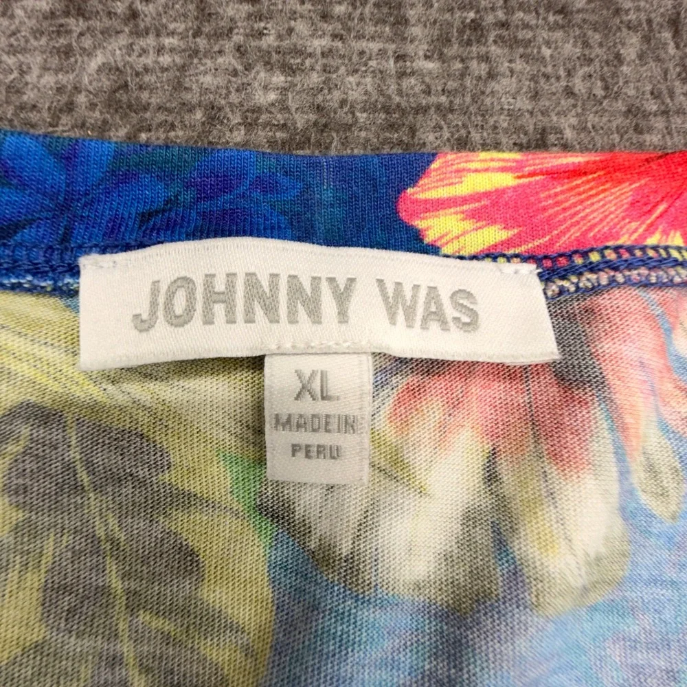 Johnny Was Tropical Flamingo Floral Pajama Set Blue Sleeveless Top Wide Leg Pant